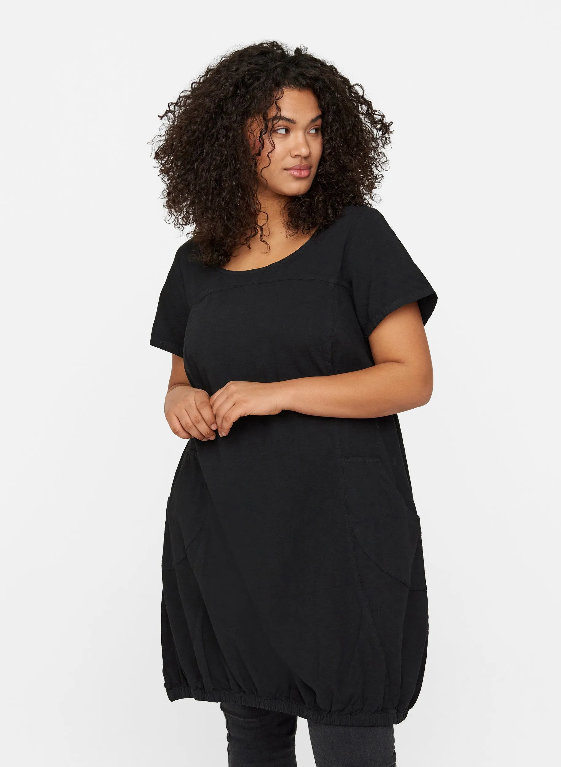 Zizzi Cotton Bubble Dress in Black