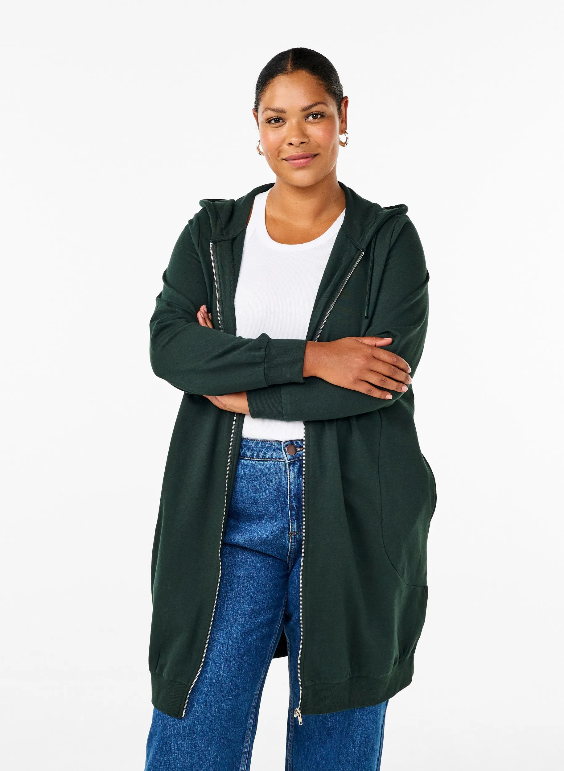 Zizzi Shelly Longline Hoodie in Green